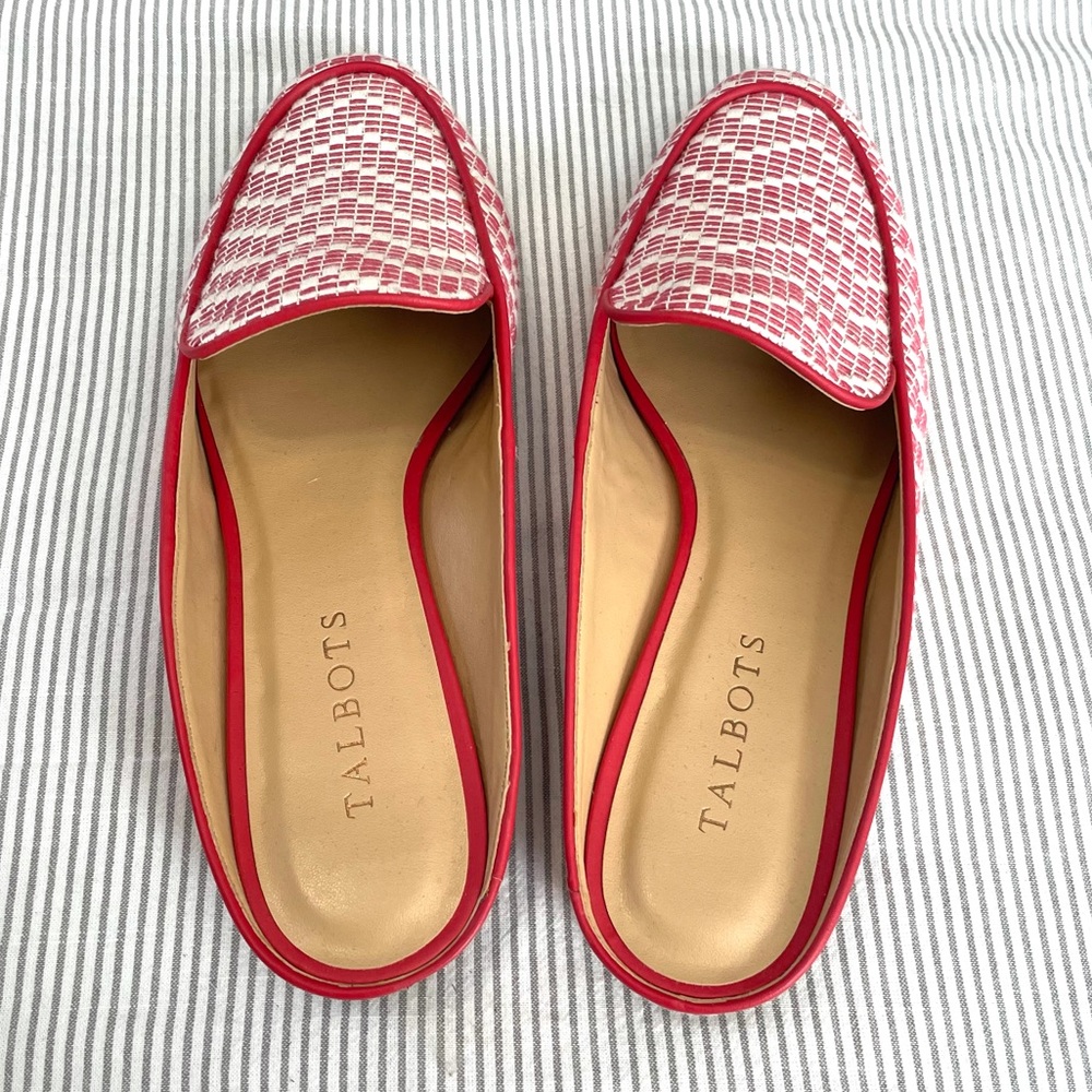 Talbots Red and White Woven Loafer Mules - Picture 4 of 8